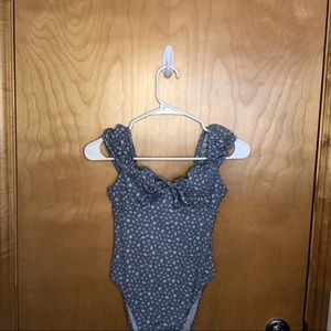 Set of 3 Wild Fable body suits, XS, blue floral, button and skinny strap black
